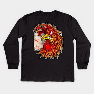 Red Rooster Funny Angry Chicken Gift Kids Long Sleeve T-Shirt